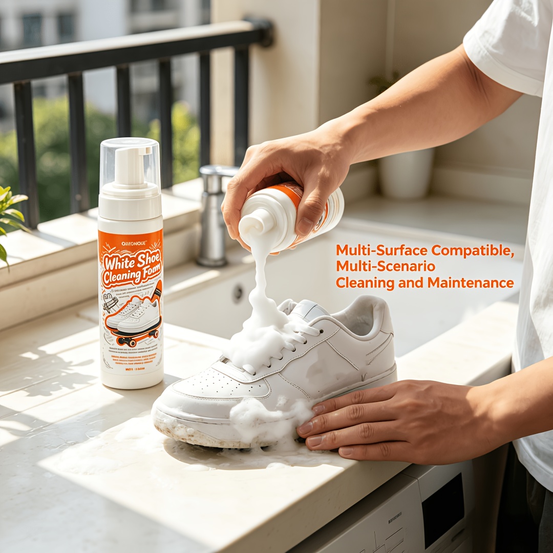 Sneaker Care White - 携帯用ノンリンスホワイトシューズクリーナーフォーム、スニーカー、革靴、時計、ジュエリー用多用途ケア、手動ポンプディスペンサー