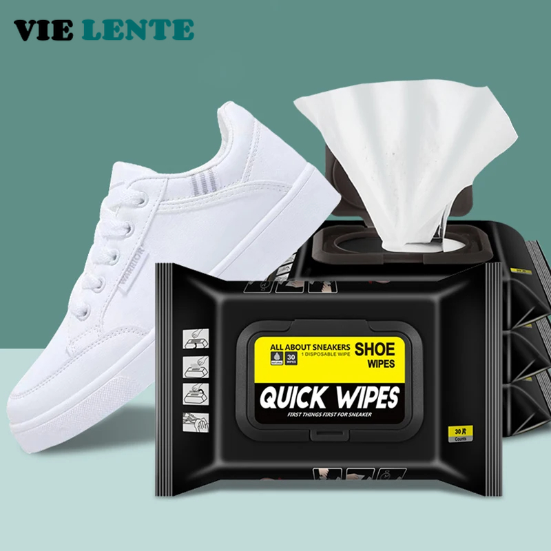 Sneaker Care White - 12 個/30 個使い捨て靴クリーンワイプポータブル白靴クリーニングケアワイプスニーカークリーニングクイックウェットワイプ VIE LENTE